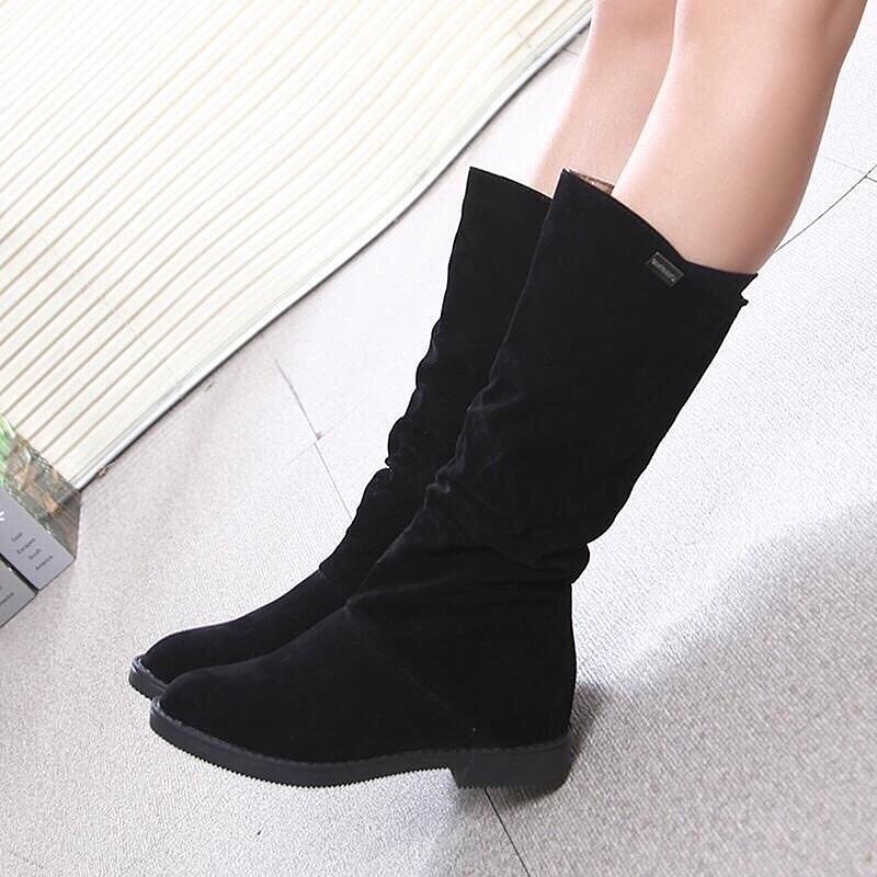 calf high suede boots