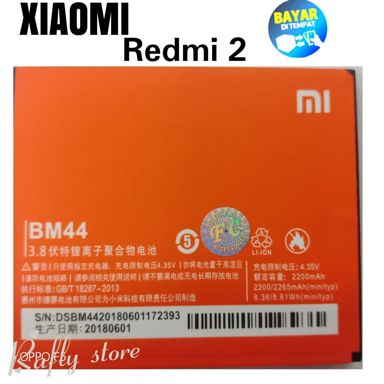 Rafly; Batrai Xiaomi BM44 (Redmi 2) Baterai Android Batere Handphone Xiaomi Batre Battery BM44 For Xiaomi Redmi 2 2200mAh / Rafly store