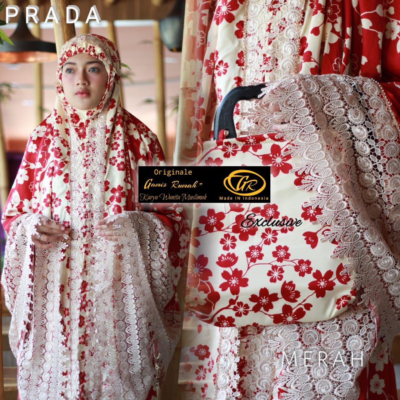 Grateful Fashion MUKENA DEWASA FULL BORDIR + BROKAT SUTRA PARIS PRADA MP 313 PUTIH SENADA *