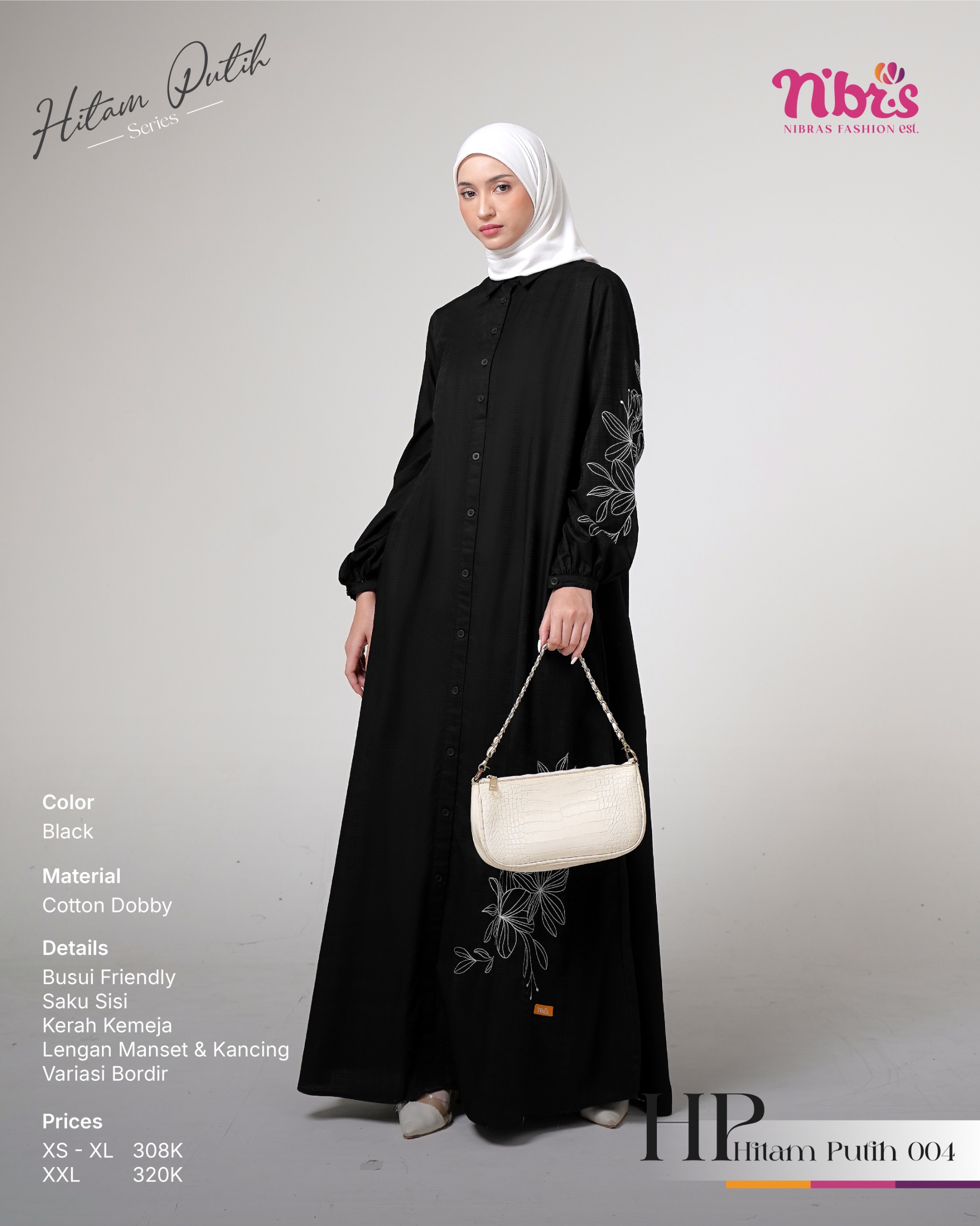 GAMIS NIBRAS TERBARU HP 004 || GAMIS NIBRAS HITAM PUTIH 004 MOTIF BUNGA  BORDIR CANTIK DAN SIMPLE Gamis Nibras Cotton Dobby Gamis Nibras Ukuran Xl -  Lazada | Lazada Indonesia
