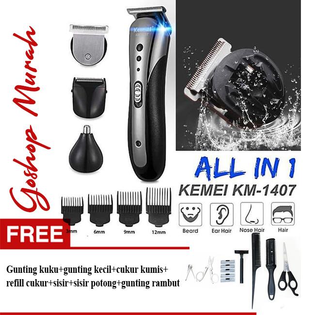 Clipper Kemei KM-1407 Alat Mesin Cukur Rambut/ Cukuran Kumis /Alat Cukur Jenggot Sistem Cas+FREE GUNTING 7 IN1