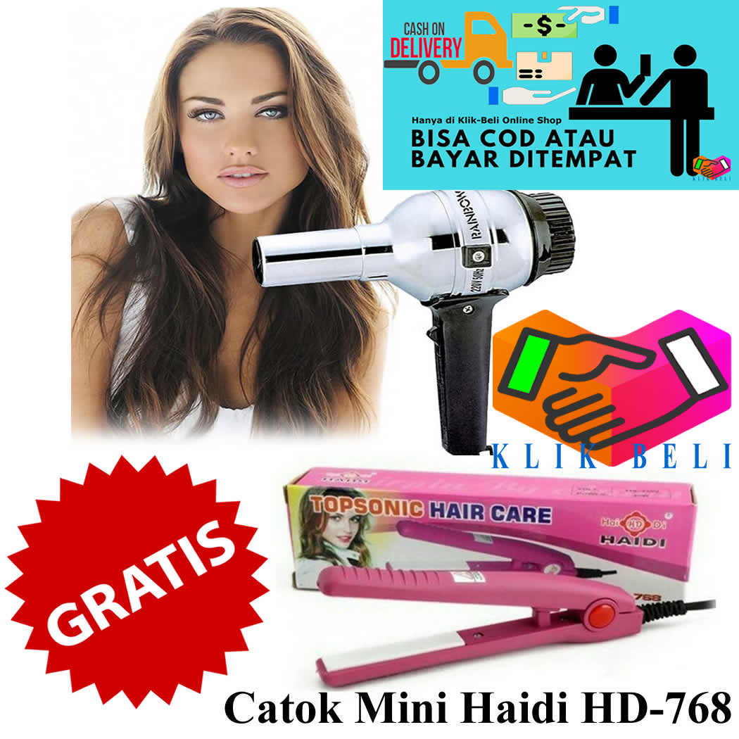 Klik-Beli PROMO Hairdryer Rainbow Hair Dryer Pengering Rambut + GRATIS Catok Mini Haidi HD-768 Catokan Pelurus Rambut - Pink