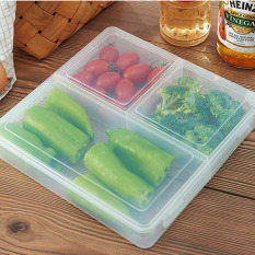 1.5L Japanese Three Grid Tertutup Rak Kulkas Plastik Kotak Penyimpanan Makanan Dapur Kotak Wadah Pelestarian Supplies 21x21X4.5 Cm-Intl