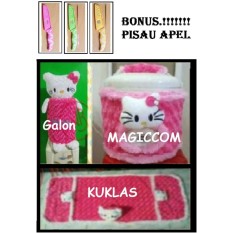 1 set GKM + BONUS PISAU APEL ( Sarung Galon, Sarung Kulkas , Sarung Mejikom / Magic com / Rice cooker ) HELLO KITTY Pink Berkualitas + BONUS PISAU APEL