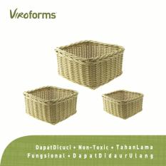 Viroforms Keranjang Rotan Sintetis Kotak Penyimpan Set 3 pcs Honey - Food Grade