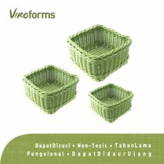 Viroforms Keranjang Rotan Sintetis Penyimpan Set 3 pcs Kiwi Taragon - Food Grade