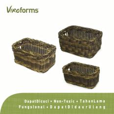 Viroforms Keranjang Persegi Rotan Sintetis Set 3 pcs Palm - Food Grade