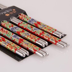 10 Sumpit Stainless Steel Chop Sticks Indah Gift Set Aneka (5 Pasang)-Intl