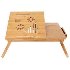 100% Bambu Meja Laptop Portabel Kipas Angin USB Lipat Breakfast Melayani Nampan With Kemiringan Laci Paling Atas