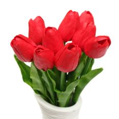10 Buah Bunga Tulip Buatan Getah Asli Karangan Bunga Pernikahan Pengantin Dekorasi Sentuhan Rumah Merah