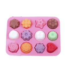 12 Bunga Silikon Ulang Tahun Kue Mould Dekorasi Toko Roti Diy (Merah Muda)-Internasional