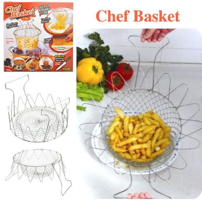12-In-1 Lipat Stainless Steel Uap Fry Chef Basket Alat Dapur-Internasional
