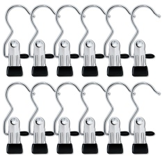 12 Pcs/1 Set Portable Laundry Hook Hanging Clothes Pins Stainless Steel Travel Home Pakaian Gantungan Hanger Tahan Klip -Intl