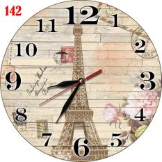 #142 Jam Dinding Rustic Shabby Motif Menara Eiffel Paris