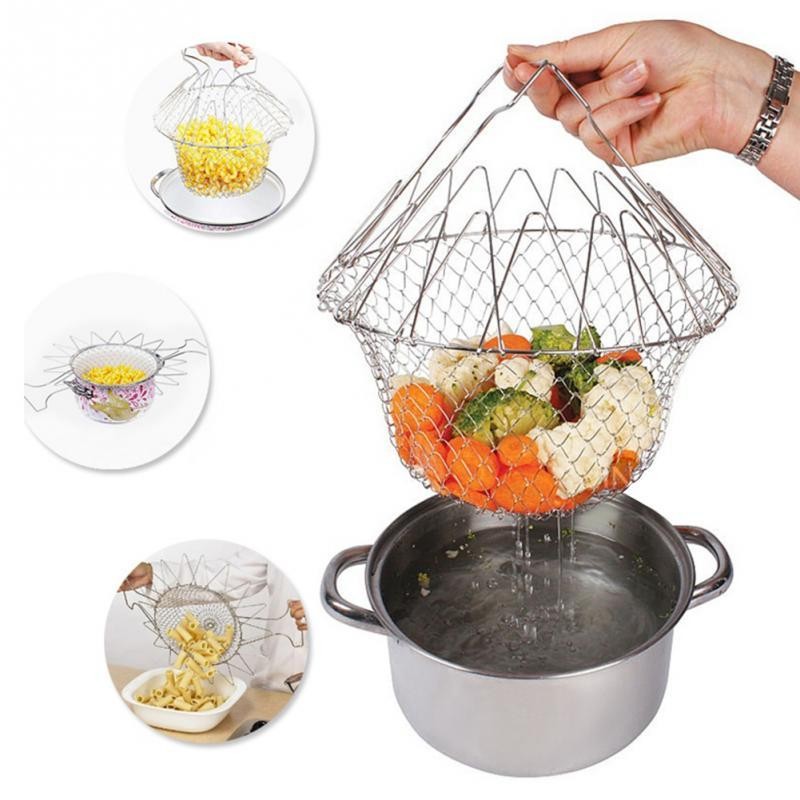 1PC Chef Strain Fry Frying Basket Strainer Fold-able Washable Kitchen Tool - intl