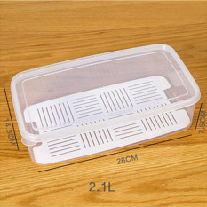 2.1L Transparan Rectangle Tertutup Rak Kulkas Plastik Kotak Penyimpanan Makanan Kotak Wadah Pelestarian Kebutuhan Dapur 26x14.3x7.5 CM-Intl