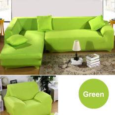 2 Seater L Bentuk Kursi Empuk Stretch Sofa Sofa Melindungi Cover Slipcover Hijau