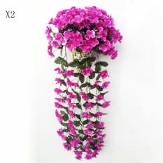 2pcs Artificial Silk Violet Ivy Hang Flower Vine Rattan Wall Hanging Artificial Plant Wedding Party Home Garden Balcony Decoration