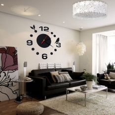 2 Pcs Fashion DIY Jam Dinding Besar Rumah Kantor Dekorasi Kamar 3D Permukaan Cermin Stiker Hitam