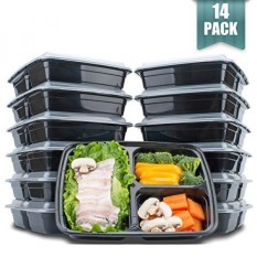 3 Kompartemen Persiapan Makanan Wadah Penyimpanan Makanan dengan Lids, 38 Oz BPA Gratis Lipstik & Terbagi Wadah Makan Siang, Lebih Tebal dari Lainnya Bento Kotak, Microwave/Dishwasher/Freezer Aman, 14 Pack Oleh Langdeng-Intl