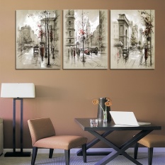 3 Panel 35x50 Cm Home Decor Kanvas Lukisan Kota Street Landscape Lukisan Dinding Dekoratif Gambar Tanpa Bingkai- INTL
