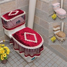 3 Pcs Flanel Kasmir Renda Dicetak Rumah Dekorasi Air Tangki Sarung + Tutup Kursi Toilet Kursi Keterangan: tiga Potong Setelan-Internasional