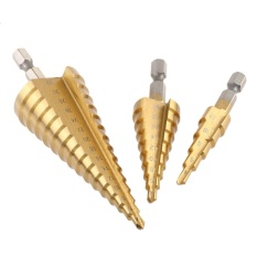 3 Pcs/set Hex Shank HSS Titanium Coated Straight Flute Stepped Pagoda Drill Bit Set 4-32mm 4-20mm 4-12mm - intl