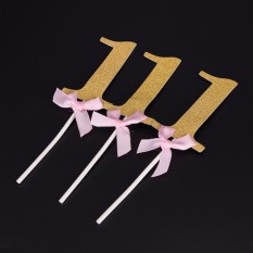 3 Pieces Dekorasi Pesta Boy Girl SATU Tahun Emas 1 Kertas Ulang Tahun Supplies Gold 15.5x4.2 Cm-Intl