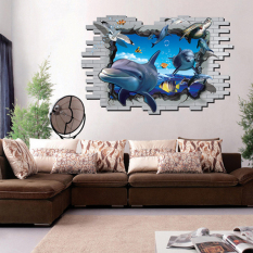 3D ikan lumba-lumba air laut dunia stiker dinding rumah stiker PVC mural vinil Paper House dekorasi Wallpaper ruang tamu kamar tidur dapur gambar seni diseduh sendiri untuk anak remaja dewasa bayi Senior bibit - International