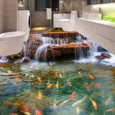 3D Ikan Di Kolam Lantai Tahan Air WallPaper Mural Dinding Cetak Decal WALLPAPER untuk Dekorasi Rumah-Internasional