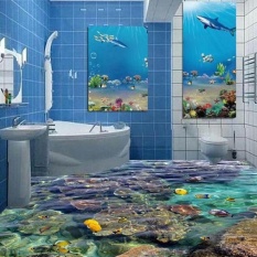 3D Ripples Air Ikan Lantai WallPaper Mural Dinding Cetak Decal WALLPAPER Lantai Tahan Air Sticker untuk Kamar Mandi-Internasional