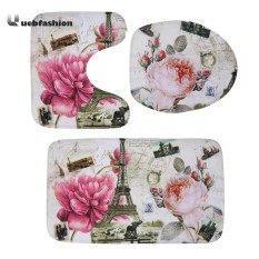 3 Pcs Tidak Tergelincir Toilet Carpet Kursi Sarung Flanel Cetak Bathroom Alas-Internasional