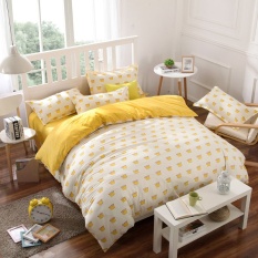 4 In 1 Super Soft Cotton Cute Floral Kartun Cetak Sarung Bantal dan Seprai-Intl