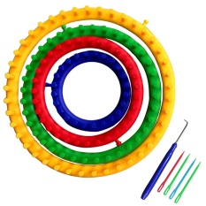 4 PCS 4 Sizes Plastic Round Knitting Loom Sock Scarf Hat Knitting Loom Set with Knitting Needle Crochet Hook Random Color - intl