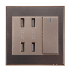 4-Port USB Charger Stopkontak Listrik AC Outlet Wadah Piring Emas