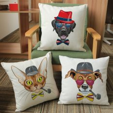 45*45 Cm Kreatif Kartun Gambar Anjing Penebalan Katun dan Linen Sarung Bantal Sarung Bantal Dekorasi Sofa Mobil Sarung Bantal-Intl