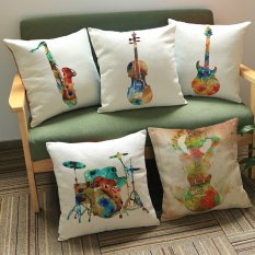 45*45 Cm Creative Colorful Gitar Printing Cotton dan Sarung Bantal Linen Rumah Bantal Coat Shelf Drum Sax Biola Bass Gitar -Intl