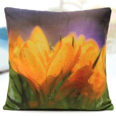 45*45 Cm Populer Elegan Bunga Pola Sarung Bantal Katun Linen Bantal Sofa Rumah Dekorasi Mobil (Tulip) -Intl