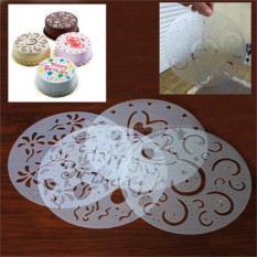 4 Pcs Baking Fondant Kue Stensil Template Cetakan Birthday Spiral Dekorasi Kue Biskuit Stensil Bakery Alat Fondant Cetakan Bakeware- INTL