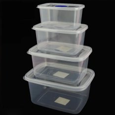 4 Pcs/set Makanan Plastik Kotak Penyimpanan Tertutup Rak Kulkas Kotak Wadah Pelestarian (Rectangle)-Intl