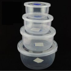 4 Pcs/set Makanan Plastik Kotak Penyimpanan Tertutup Rak Kulkas Kotak Wadah Pelestarian (Round)-Intl