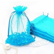 50 PC Tas Hadiah Organza Perhiasan Permen Casing Pernikahan Favor Tas Mesh Hadiah Pouches Biru-Intl