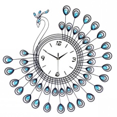 53*53 Cm Peacock Eropa Diamond Mute Wall Clock (Biru)-Intl