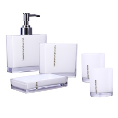5 Pcs Kamar Mandi Kamar Mandi Akrilik Rhinestone Tekan Cair Soapdispenser Botol Sabun Dish Tempat Sikat Gigi dan Cuci Cupaccessories Set Putih-Intl