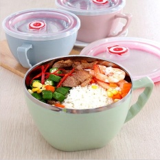 900ml,1200ml Double Stainless Steel Bowls With Transpar Cover and Anti-hot handle,Kitchen Bowl Ramen Bowl Food Container,ciotola - intl