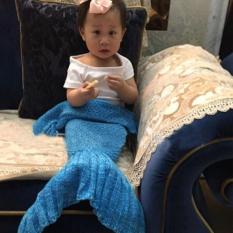 Ai Home Rajutan Selimut Ekor Putri Duyung Sofa Tidur Tempat Tidur Bayi Rajut Tas Hadiah (Biru)