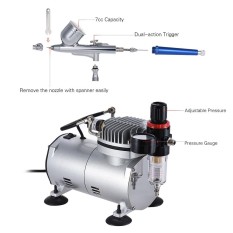 Airbrush Air Compressor Kit with Dual-action Gravity Feed Airbrush 0.3mm Nozzle for Model Tattoo Makeup Cake Decorating Body Art Painting