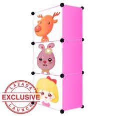 AIUEO Lemari Pakaian Motif Anak-anak 3 Pintu Type 3.1 - Pink