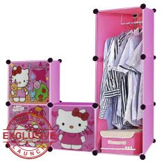 AIUEO Lemari Pakaian Motif Hello Kitty 3 Pintu 3 Kotak 1 Gantungan Type 6.22 - Pink