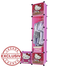 AIUEO Lemari Pakaian Motif Hello Kitty 3 Pintu 3 Kotak 1 Gantungan Type 6.8 - Pink